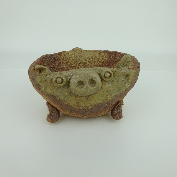 盆栽鉢 信楽 信楽焼 小型 長辺 約11.8cm ぶた形 鉢 手作り 豚 ブタ 観賞用  新品 h1198427261