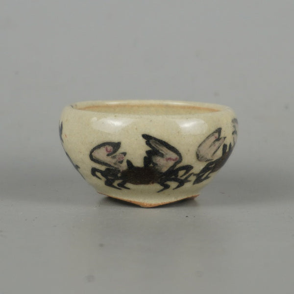 盆栽鉢 是好 矩 豆鉢 長辺 約4.2cm 丸鉢 色絵 蟹 かに カニ ミニ鉢 観賞用  新品 n1198409278
