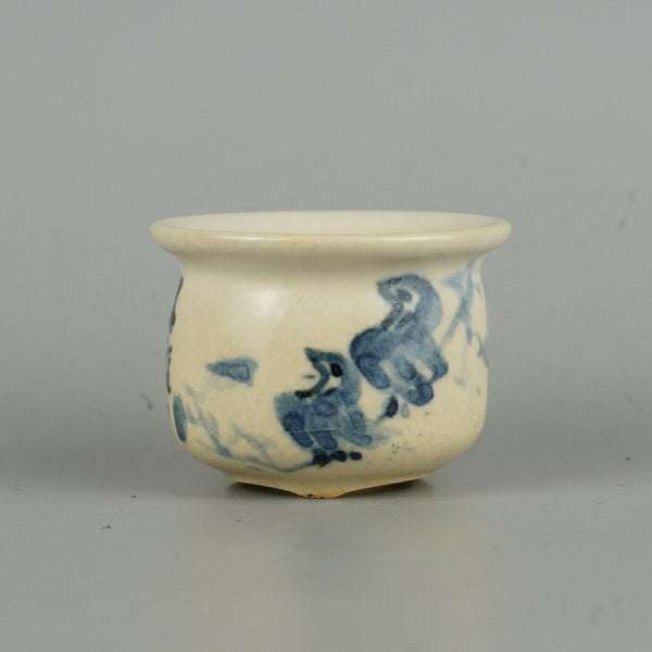 盆栽鉢 是好 矩 小鉢 長辺 6.3cm 丸鉢 染付 鳥 詩 とり 観賞用  新品 f1198407396