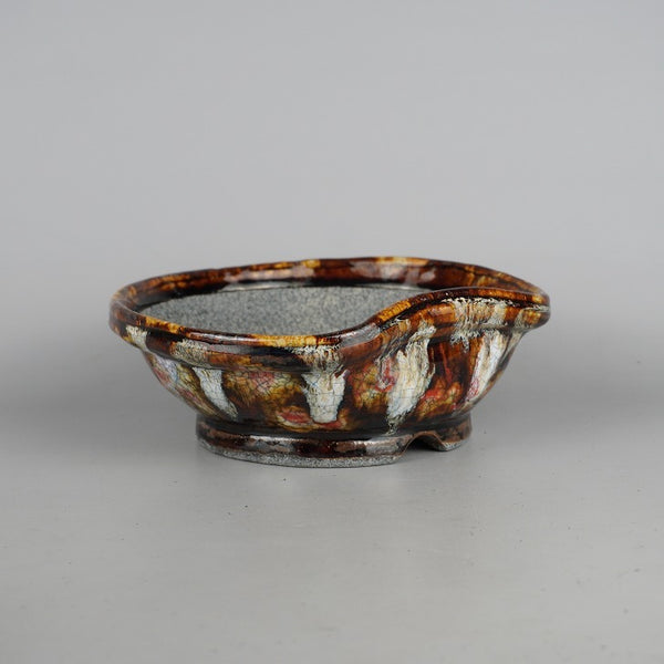 盆栽鉢 文山 越前文山 小型 長辺 約 19.5cm 鯖江園芸 変形 丸鉢 釉薬 l1198412225