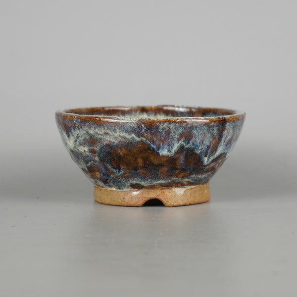 盆栽鉢 大山 大久保 欣三郎 小型 長辺 約 11.5cm 丸鉢 釉薬  新品 x1198417253