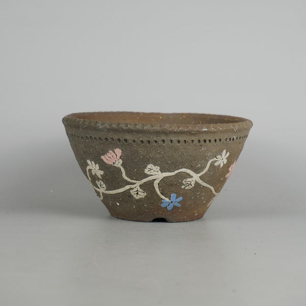 盆栽鉢 文山 越前文山 小型 長辺 約 15.5cm 鯖江園芸 丸鉢 色絵 花 はな ハナ 観賞用 w1198407042