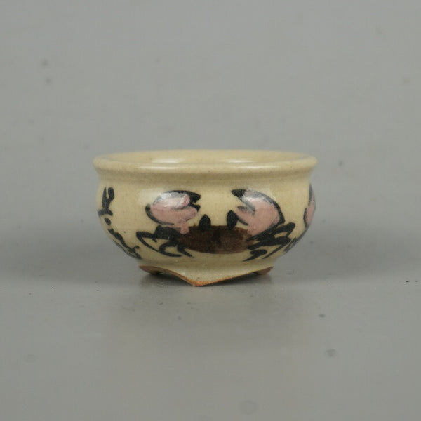 盆栽鉢 是好 矩 豆鉢 長辺 4.3cm 丸鉢 色絵 蟹 かに カニ ミニ鉢 観賞用  新品 d1198421294