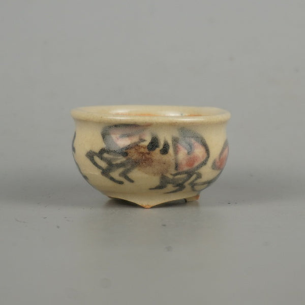 盆栽鉢 是好 矩 豆鉢 長辺 4cm 丸鉢 色絵 蟹 かに カニ ミニ鉢 観賞用  新品 e1198414660