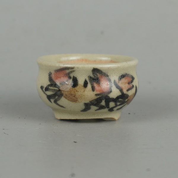 盆栽鉢 是好 矩 豆鉢 長辺 3.3cm 丸鉢 色絵 蟹 かに カニ ミニ鉢 観賞用  新品 o1198425828