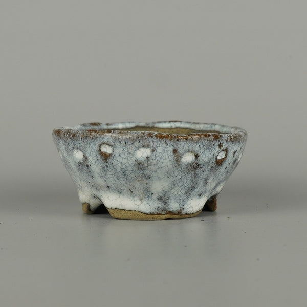 盆栽鉢 文山 越前文山 小鉢 長辺 約 8.8cm 鯖江園芸 丸鉢 鋲打 釉薬 d1198425170