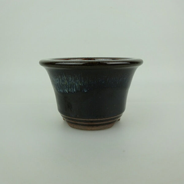 盆栽鉢 小石原焼 小型 長辺 約11.8cm 丸鉢 外縁 下帯 釉薬 観賞用  新品 o1198428609
