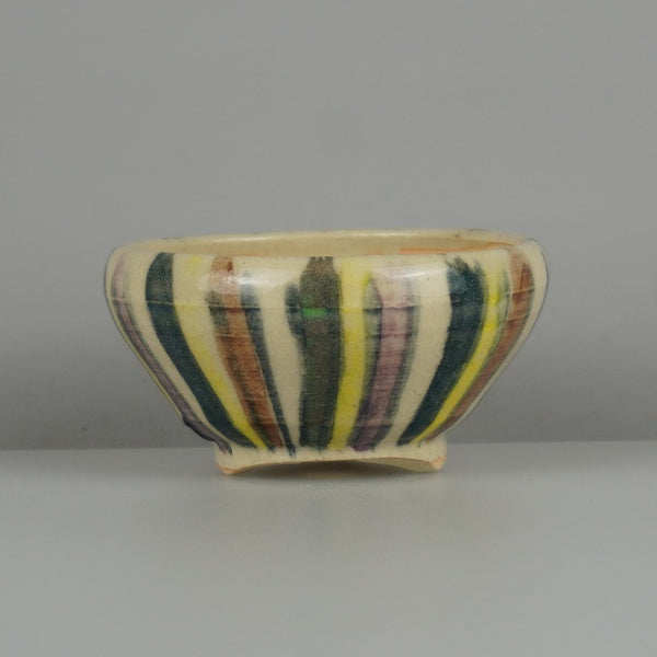 盆栽鉢 是好 矩 小鉢 長辺 約 7.8cm 丸鉢 色絵 縦縞 縞 模様 観賞用  新品 u1198425725