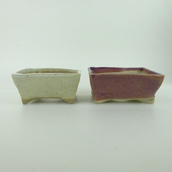 盆栽鉢 ゆうき祥石 2点セット 小鉢 長辺 約8.5cm 長方鉢 白 紫 釉薬  新品 s1198413975