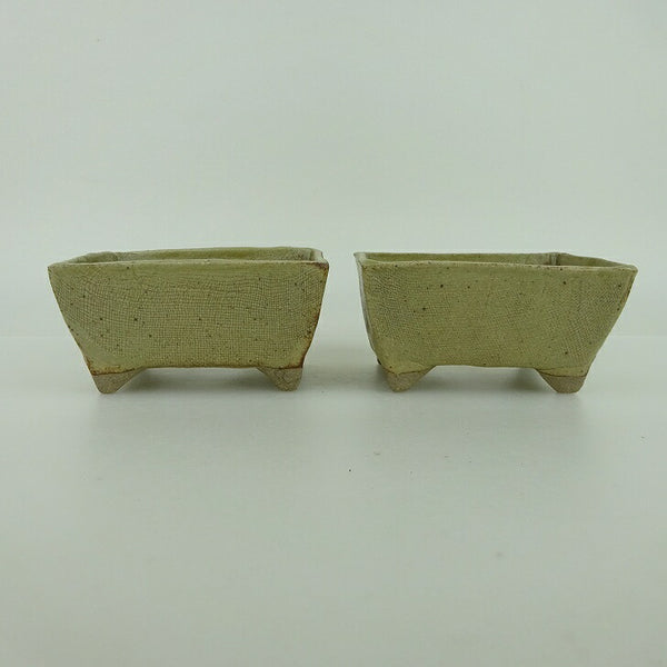 盆栽鉢 ゆうき祥石 2点セット 小鉢 長辺 約8.5cm 長方鉢 ベージュ 釉薬  新品 w1198412766