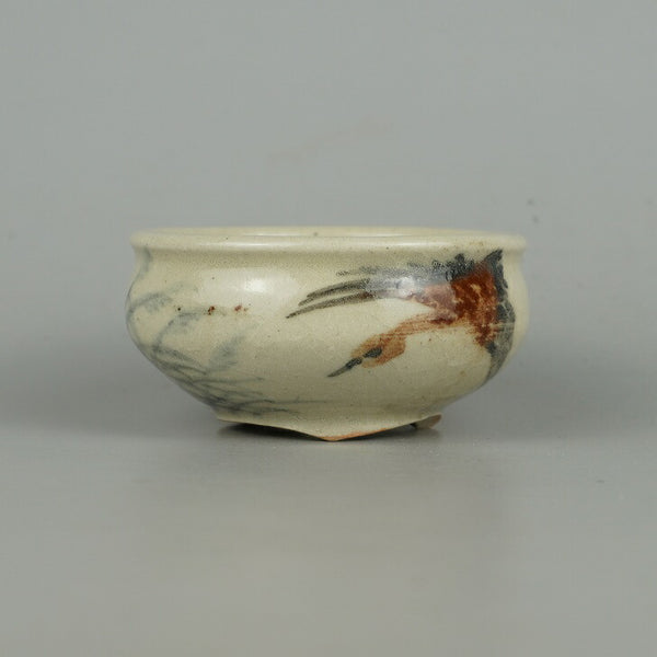 盆栽鉢 是好 矩 小鉢 長辺 7.2cm 丸鉢 色絵 鳥 とり トリ 観賞用  新品 p1198416092