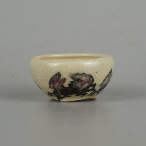 盆栽鉢 是好 矩 豆鉢 長辺 約4.3cm 丸鉢 色絵 蟹 かに カニ ミニ鉢 観賞用  新品 b1198423711