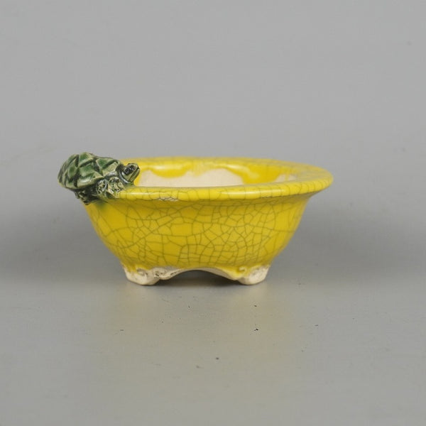 盆栽鉢 正志 古本正志 小型 長辺 約10.8cm 丸鉢 亀付 かめ カメ 貫入 釉薬 観賞用  新品 k1198414505