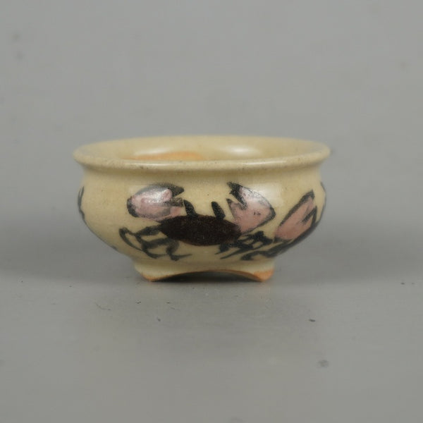 盆栽鉢 是好 矩 豆鉢 長辺 4.4cm 丸鉢 色絵 蟹 かに カニ ミニ鉢 観賞用  新品 v1198441559