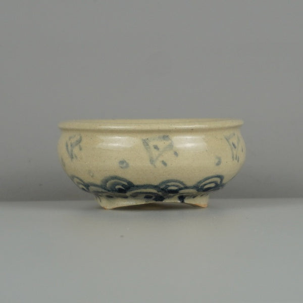 盆栽鉢 是好 矩 小鉢 長辺 約 7.3cm 丸鉢 染付 波文 ミニ鉢 観賞用  新品 n1198409932