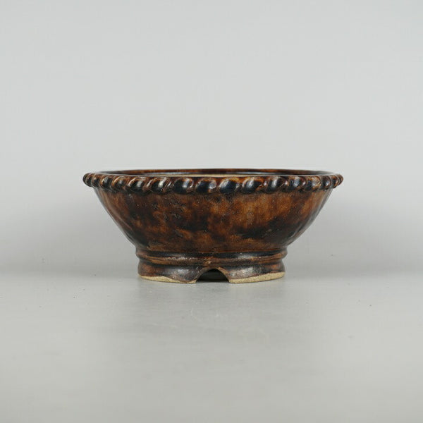 盆栽鉢 文山 越前文山 小型 長辺 約 18.8cm 鯖江園芸 丸鉢 縄縁 釉薬 観賞用 c1198408483