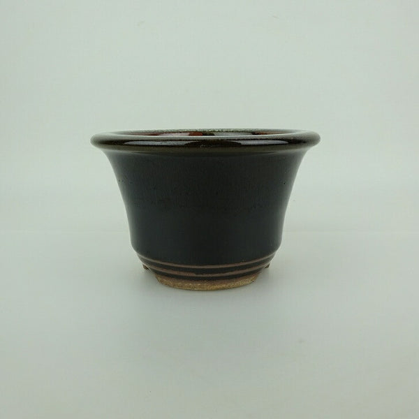 盆栽鉢 小石原焼 小型 長辺 約11.6cm 丸鉢 外縁 下帯 釉薬 観賞用  新品 l1198416102