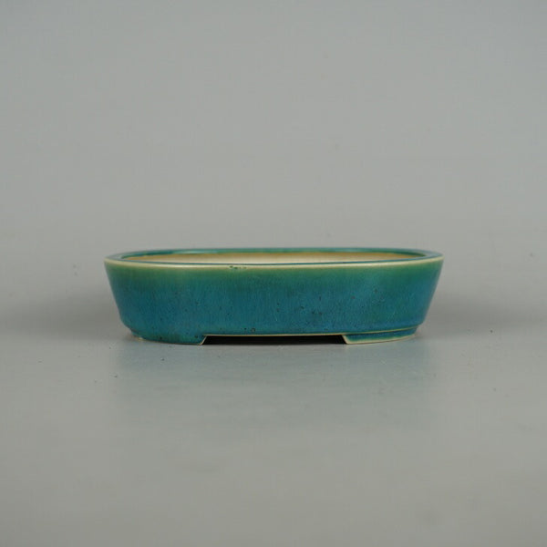 盆栽鉢 青香 小型 長辺 約14.5cm 楕円鉢 釉薬 c1198412209