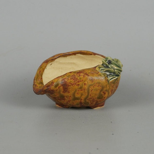 盆栽鉢 正志 古本正志 小鉢 長辺 約9cm 変形 楕円鉢 蛙付 かえる カエル 釉薬 観賞用  新品 x1198415216