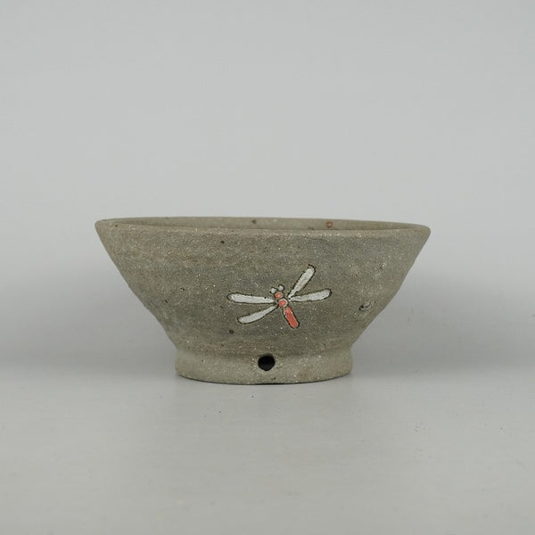 盆栽鉢 文山 越前文山 小型 長辺 約 18.5cm 鯖江園芸 丸鉢 色絵 蜻蛉 とんぼ トンボ 観賞用 r1198410458