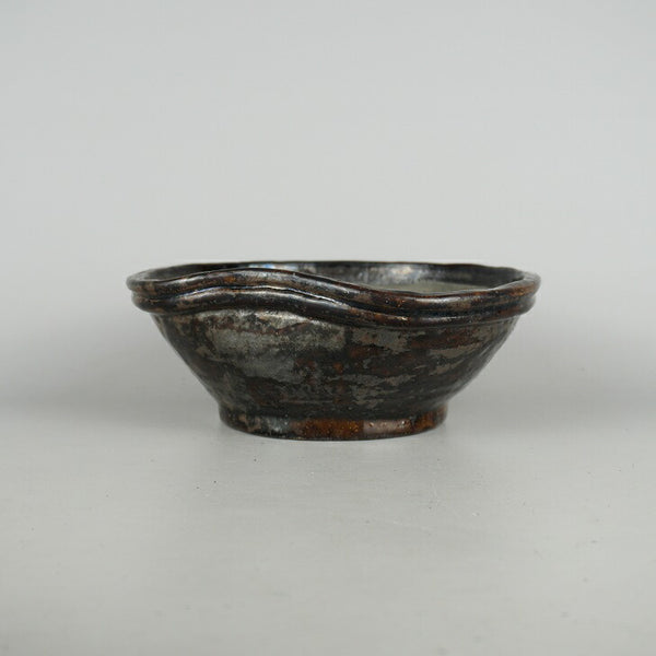 盆栽鉢 文山 越前文山 中型 長辺 約 20.4cm 鯖江園芸 変形 丸鉢 縁付 釉薬 p1198416422