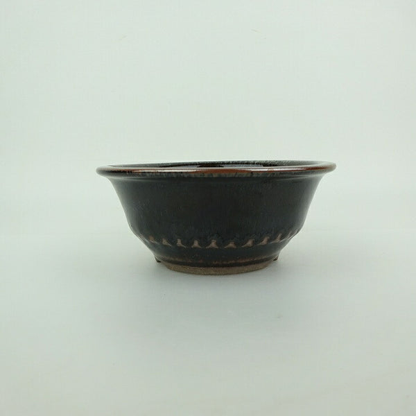 盆栽鉢 小石原焼 小型 長辺 約12.5cm 丸鉢 外縁 釉薬 観賞用  新品 m1198413000