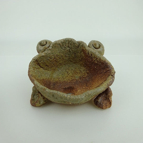 盆栽鉢 信楽焼 小型 長辺 約10.5cm かえる形 信楽 鉢 手作り 蛙 カエル 観賞用  新品 j1198413475