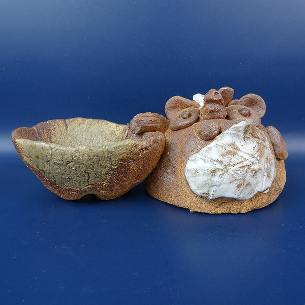 盆栽鉢 信楽 信楽焼 中型 長辺 約21.5cm たぬき付 丸鉢 手作り 狸 タヌキ 観賞用  新品 r1198411652