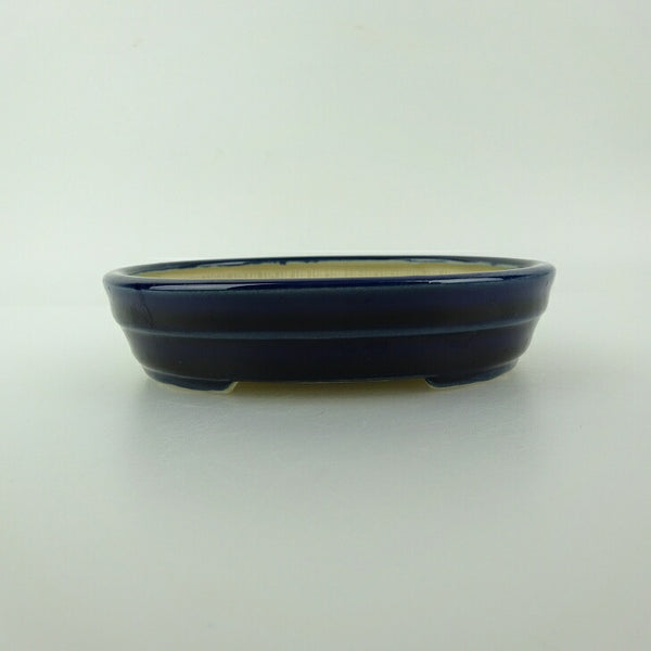 盆栽鉢 青香 小型 長辺 約11.9cm 楕円鉢 中帯 釉薬 g1198416097
