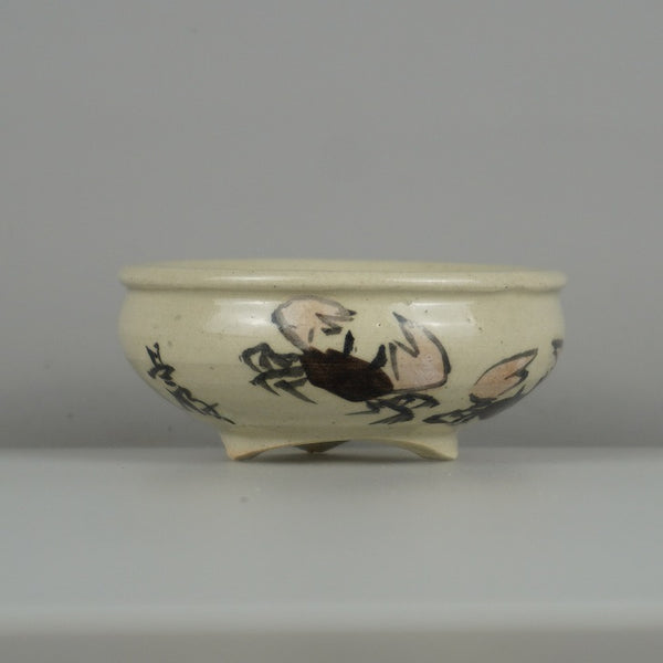 盆栽鉢 是好 矩 小鉢 長辺 約 7.8cm 丸鉢 色絵 蟹 かに カニ 観賞用 s1198410990