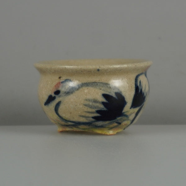 盆栽鉢 是好 常矩 小鉢 長辺 5.5cm 丸鉢 色絵 鶴 鳥 とり 観賞用  新品 d1198417190