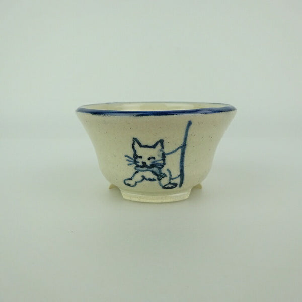 盆栽鉢 ゆうき祥石 小鉢 長辺 約 6cm 丸鉢 絵鉢 猫 ネコ ねこ 魚 さかな 釉薬 観賞用  新品 c1198407830