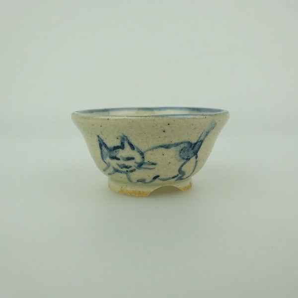 盆栽鉢 ゆうき祥石 小鉢 長辺 約 4.7cm 丸鉢 落款なし 絵鉢 猫 ネコ ねこ 肉球 足跡 釉薬 観賞用  新品 v1198433743