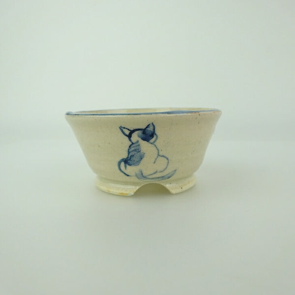 盆栽鉢 ゆうき祥石 小鉢 長辺 約 6.5cm 丸鉢 絵鉢 猫 ネコ ねこ 釉薬 観賞用  新品 f1198408247
