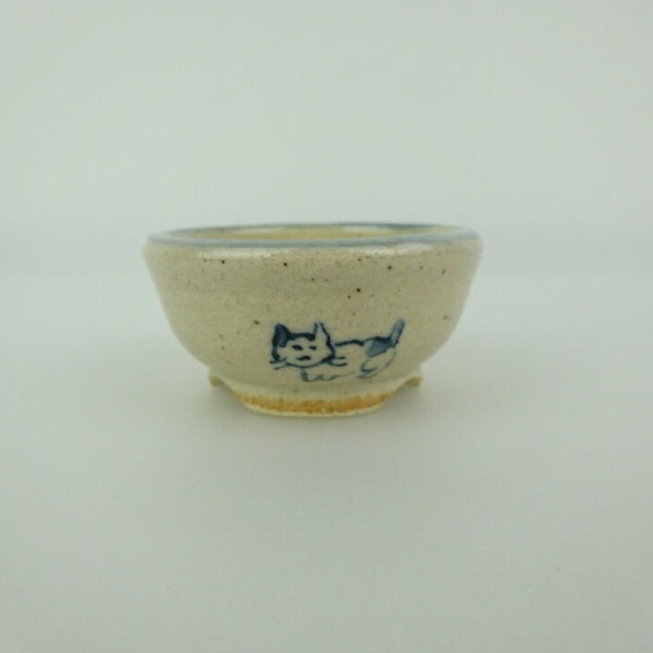 盆栽鉢 ゆうき祥石 小鉢 長辺 約 5cm 丸鉢 絵鉢 猫 ネコ ねこ 釉薬 観賞用  新品 r1198409312