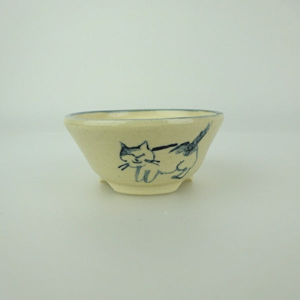 盆栽鉢 ゆうき祥石 小鉢 長辺 約 6.3cm 丸鉢 絵鉢 猫 ネコ ねこ 釉薬 観賞用  新品 d1198420326