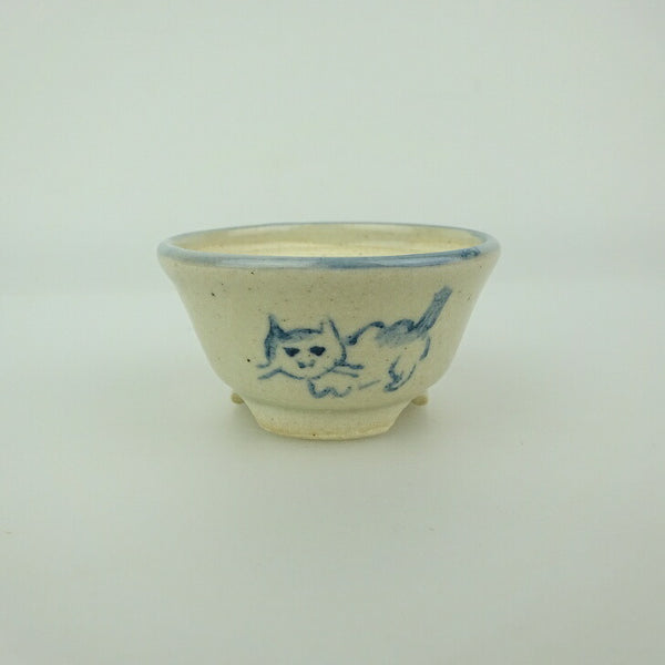 盆栽鉢 ゆうき祥石 小鉢 長辺 約 4.8cm 丸鉢 絵鉢 猫 ネコ ねこ 釉薬 観賞用  新品 1198408707