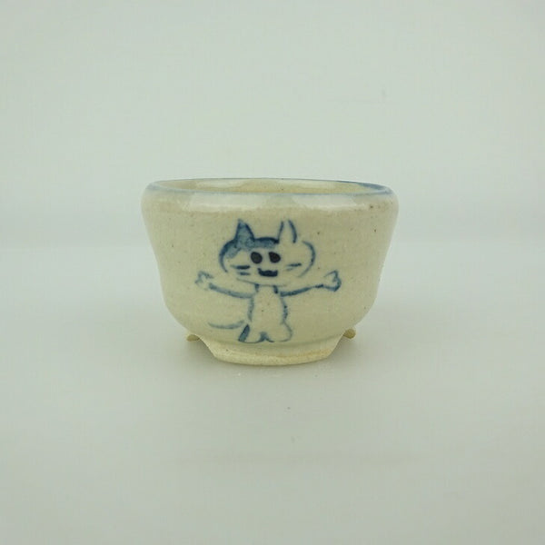盆栽鉢 ゆうき祥石 小鉢 長辺 約 4.7cm 丸鉢 絵鉢 猫 ネコ ねこ 釉薬 観賞用  新品 u1198429666