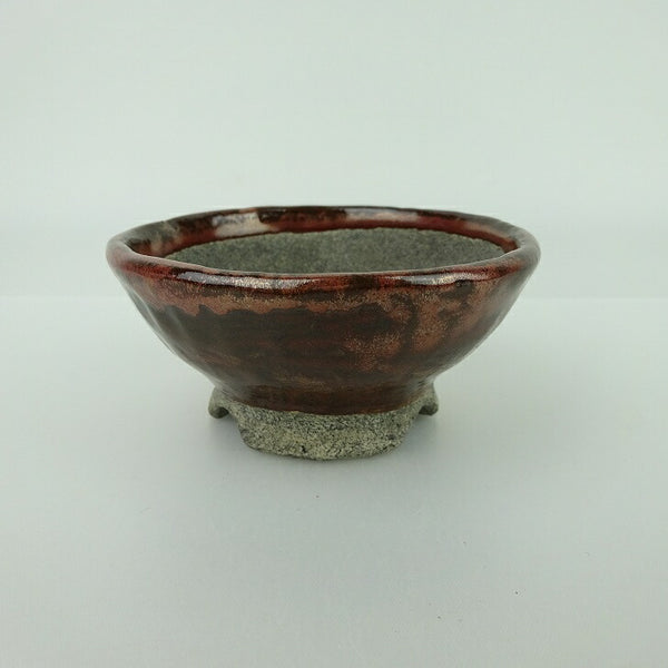 盆栽鉢 大山 大久保 欣三郎 小鉢 長辺 約8.2cm 丸鉢 釉薬 観賞用  新品 v1198443550