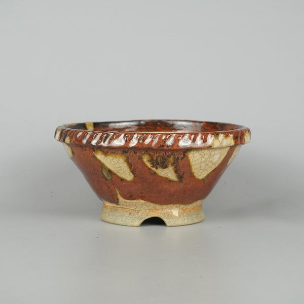 盆栽鉢 大山 大久保 欣三郎 小型 長辺 約15.5cm 丸鉢 釉薬  新品 1198403279