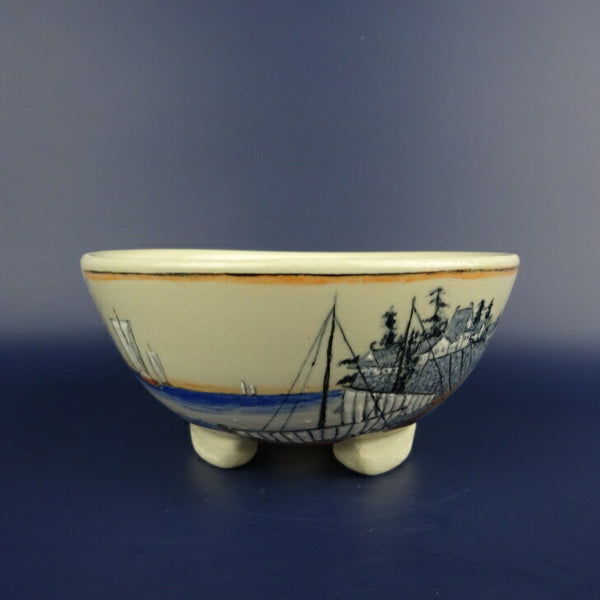 盆栽鉢 蝉山 小型 長辺 約13cm 丸鉢 色絵 風景 観賞用  新品 n1198408990