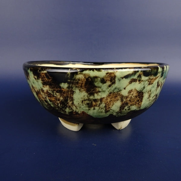 盆栽鉢 蝉山 小型 長辺 約12.7cm 丸鉢 釉薬 観賞用  新品 x1198409193