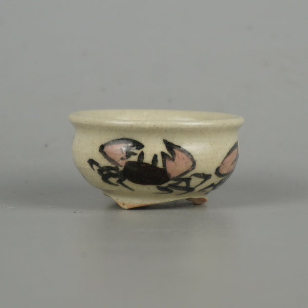 盆栽鉢 是好 矩 豆鉢 長辺 約4.3cm 丸鉢 色絵 蟹 かに カニ ミニ鉢 観賞用  新品 o1198426470
