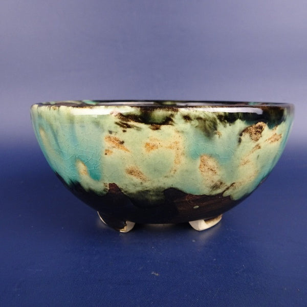 盆栽鉢 蝉山 小型 長辺 約12.2cm 丸鉢 釉薬 観賞用  新品 o1198426022