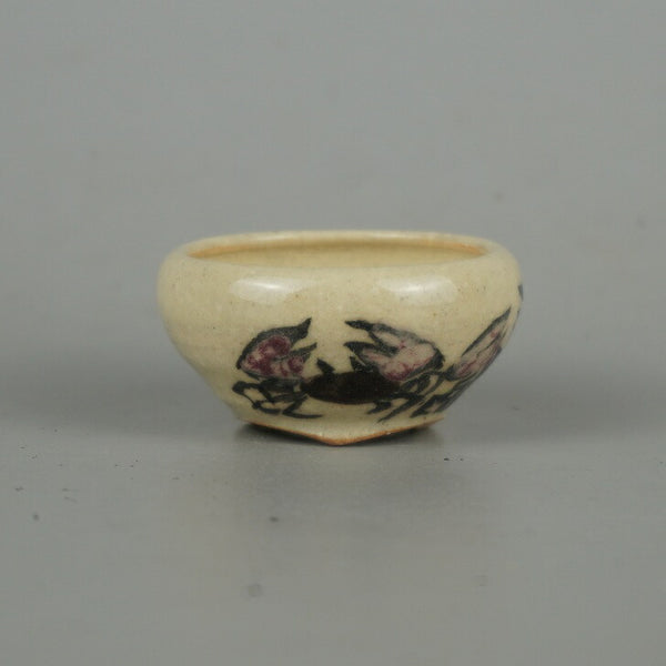 盆栽鉢 是好 矩 豆鉢 長辺 約4.2cm 丸鉢 色絵 蟹 かに カニ ミニ鉢 観賞用  新品 m1198408921