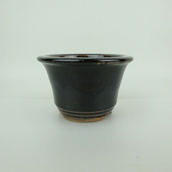 盆栽鉢 小石原焼 小型 長辺 約11.7cm 丸鉢 外縁 下帯 釉薬 観賞用  新品 q1198418955