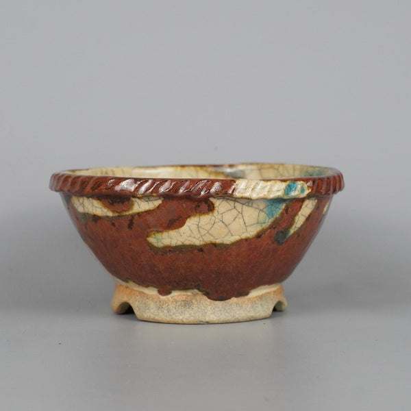 盆栽鉢 大山 小型 長辺 約13.5cm 丸鉢 釉薬  新品 k1198407389