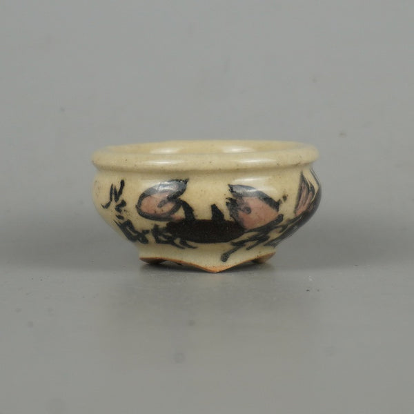 盆栽鉢 是好 矩 豆鉢 長辺 約4cm 丸鉢 色絵 蟹 かに カニ ミニ鉢 観賞用  新品 1198409755
