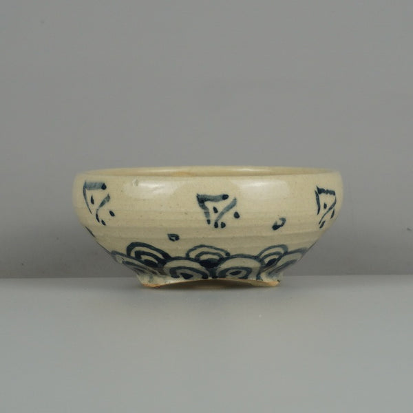 盆栽鉢 是好 矩 小鉢 長辺 約 8.2cm 丸鉢 染付 波文 観賞用 q1198418906