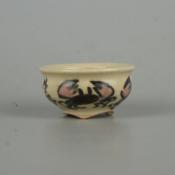 盆栽鉢 是好 矩 豆鉢 長辺 約4.3cm 丸鉢 色絵 蟹 かに カニ ミニ鉢 観賞用  新品 r1198405486